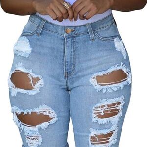 Blue Distressed Bermuda Shorts